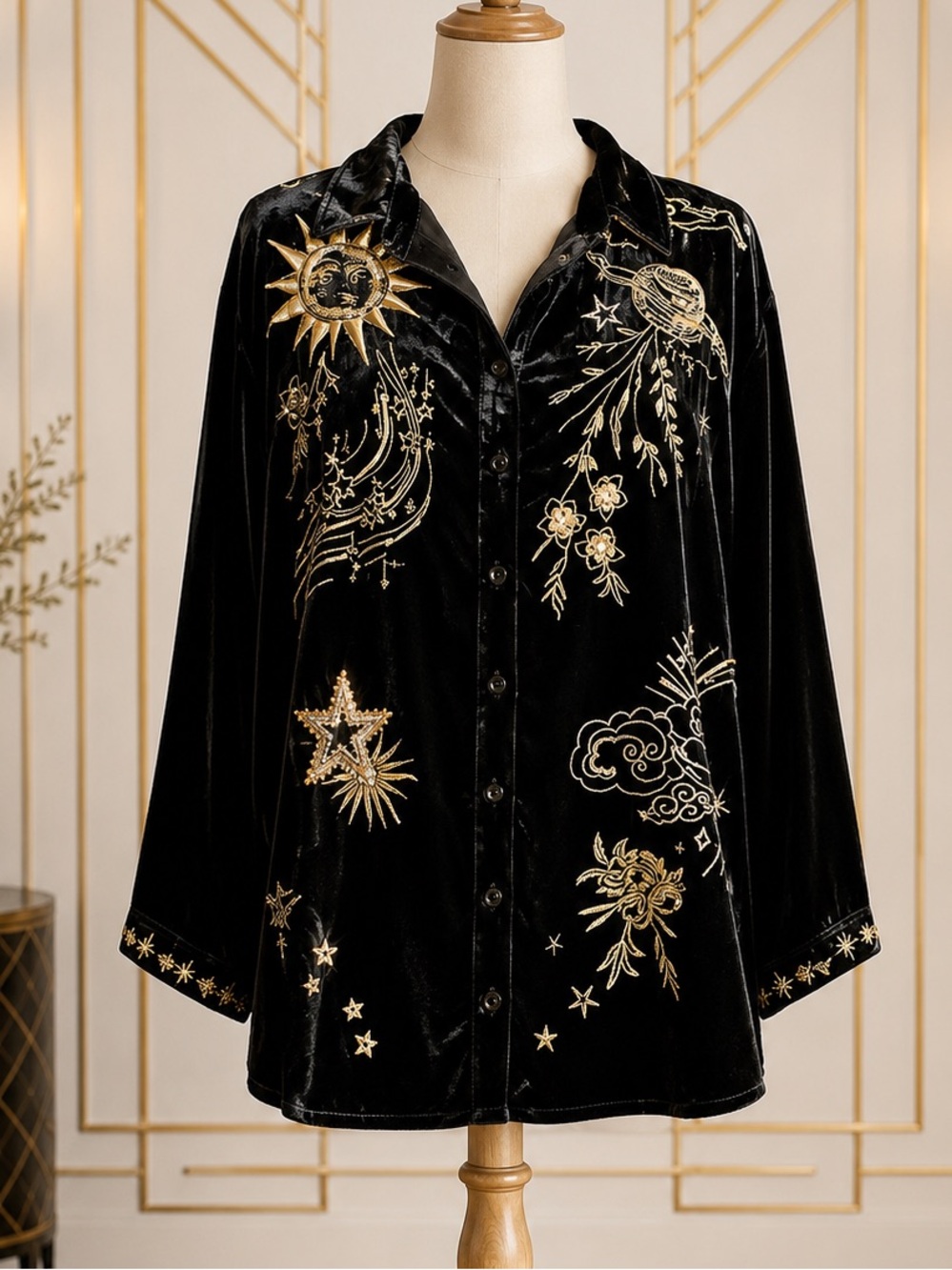Johnny Was heavily embroidered celestial Miaora Velvet Kimono Shirt/Jacket NWT - Picture 8 of 16